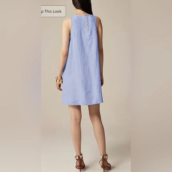 J.Crew Petite Maxine button-back dress in linen in French blue